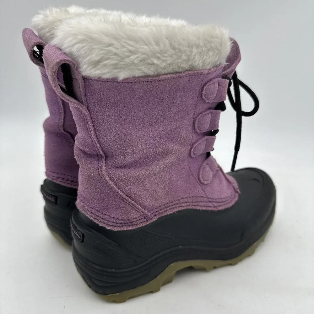 Lands' End girls‎ purple suede black rubber duck fur lined winter boots Sz 1 EUC